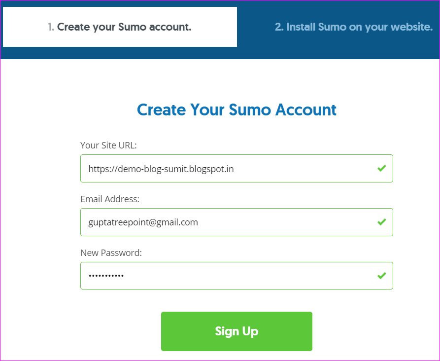 Sumo account creation