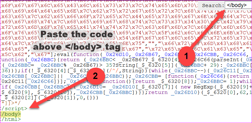 Paste the code above </body> tag
