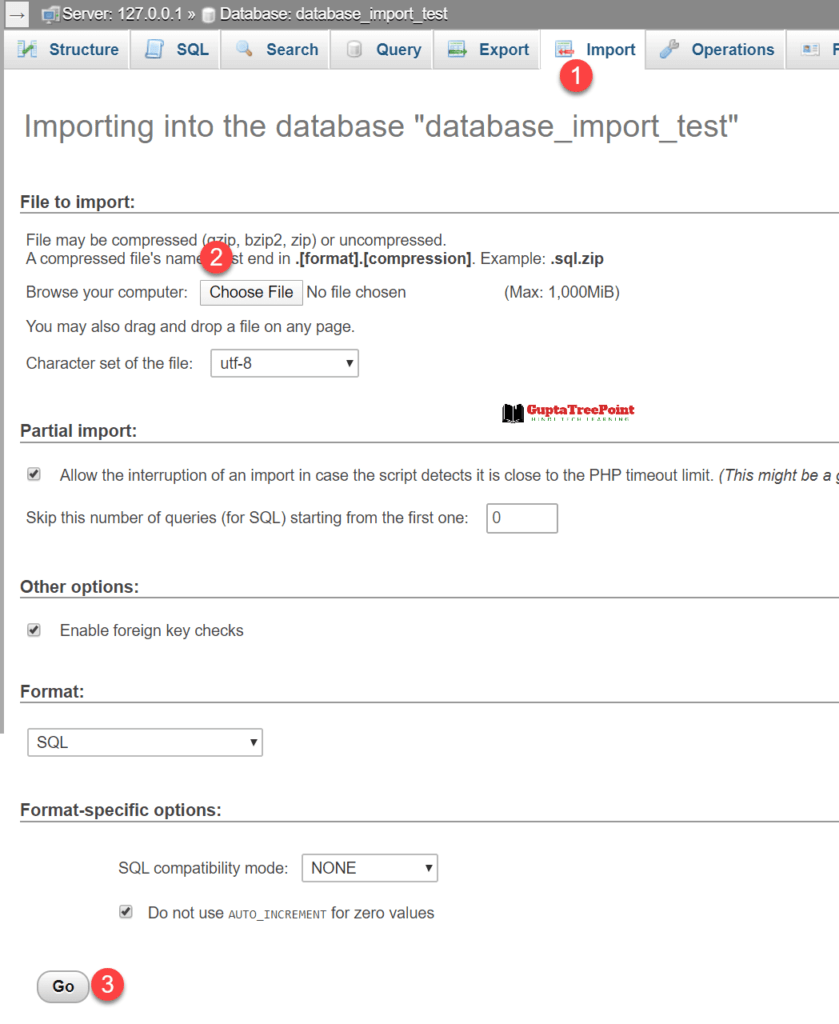 Import MySQL Database by import tab